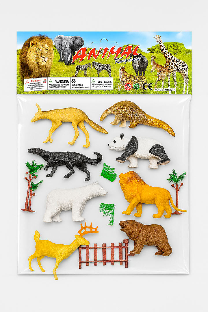 Animal Kingdom Toy Set with 8 assorted wild animal figures for kids.