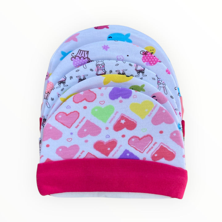 Pack of 5 Baby Girl Cotton Caps (0-6 Months) – Soft, Breathable & Comfortable