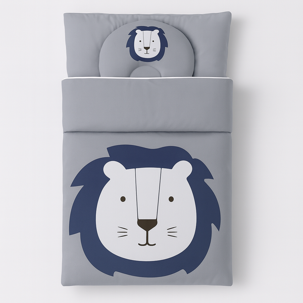 Velvet lion carry nest with pillow in grey-blue – Babify Store