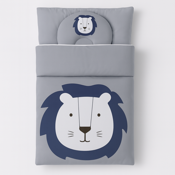 Velvet lion carry nest with pillow in grey-blue – Babify Store