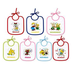 Pack of 7 Waterproof Baby Bibs with Monday to Sunday Cute Prints for Newborns and Infants