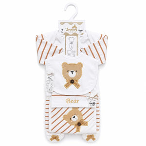 Brown baby bear design 7-piece cotton starter set for babies aged 0–3 months