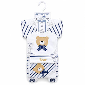 Blue baby bear design 7-piece cotton starter set with matching newborn essentials