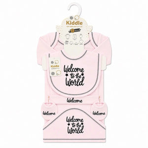 Pink 7 Pcs Newborn Baby Starter Set with Full Sleeves T-Shirt Pant Bib Cap Booties and Blanket