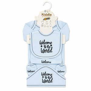 Blue 7 Pcs Newborn Baby Starter Set with Full Sleeves Shirt Pant Bib Cap Booties and Blanket for 0 to 3 Months