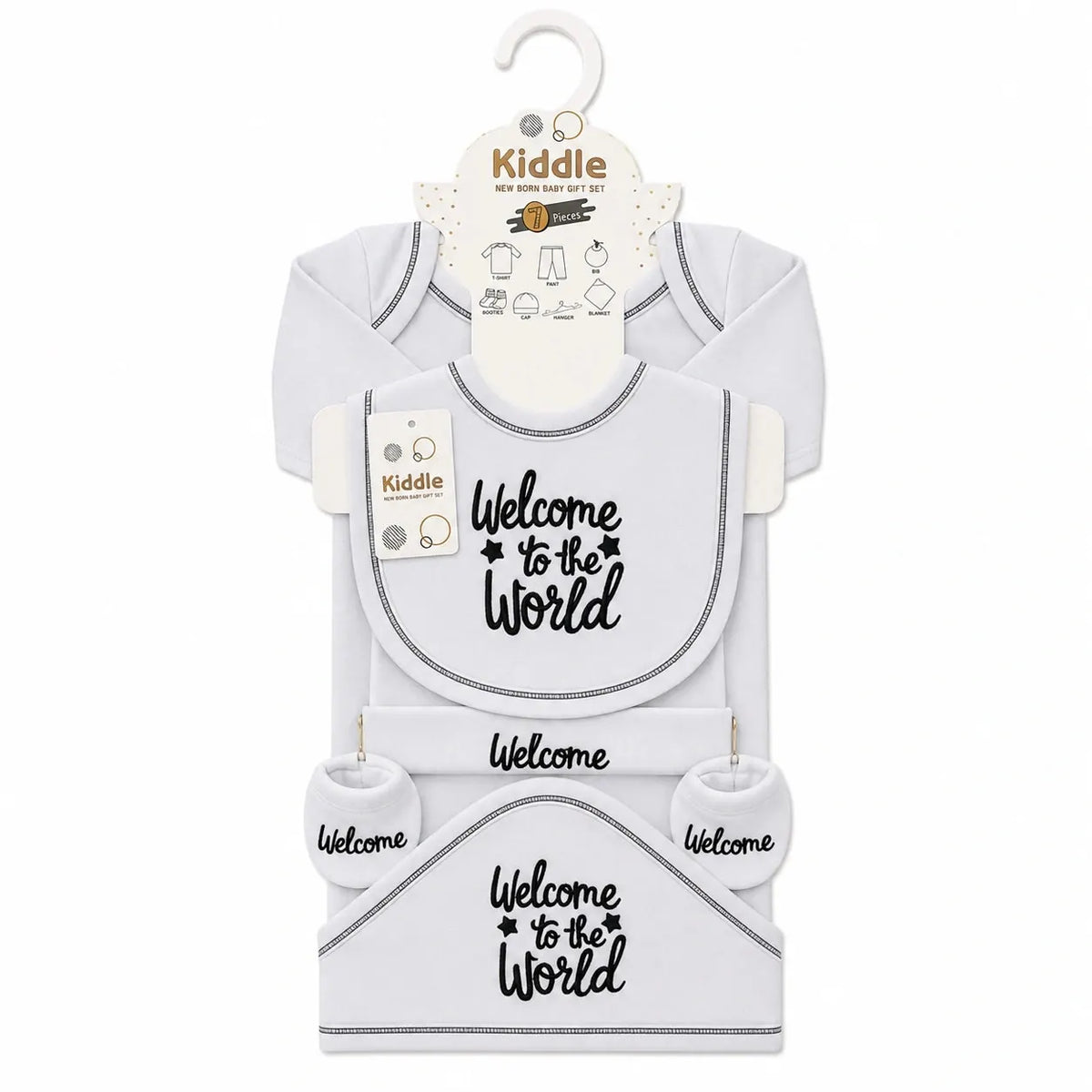 Grey 7 Pcs Newborn Baby Clothing Starter Set in Soft Breathable Cotton Fabric for 0 to 3 Months