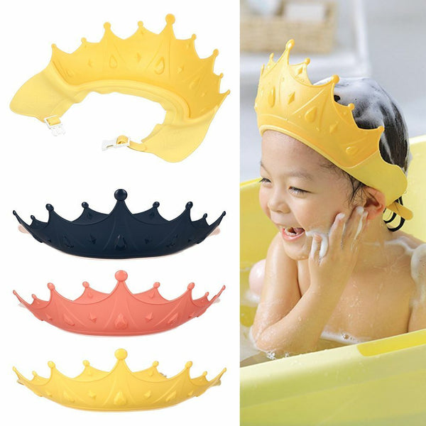Waterproof adjustable baby shower cap made from soft, food-grade materials. Protects eyes and ears from water and shampoo. Fun & tear-free bath time for kids!