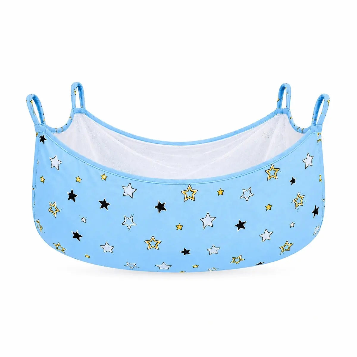 Sky blue star print baby cradle cover with mosquito net in Pakistan