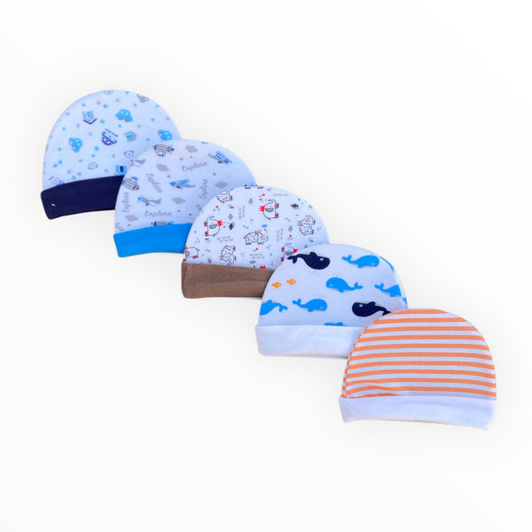 Pack of 5 Unisex Cotton Baby Caps (0-6 Months) – Soft, Breathable & Comfortable