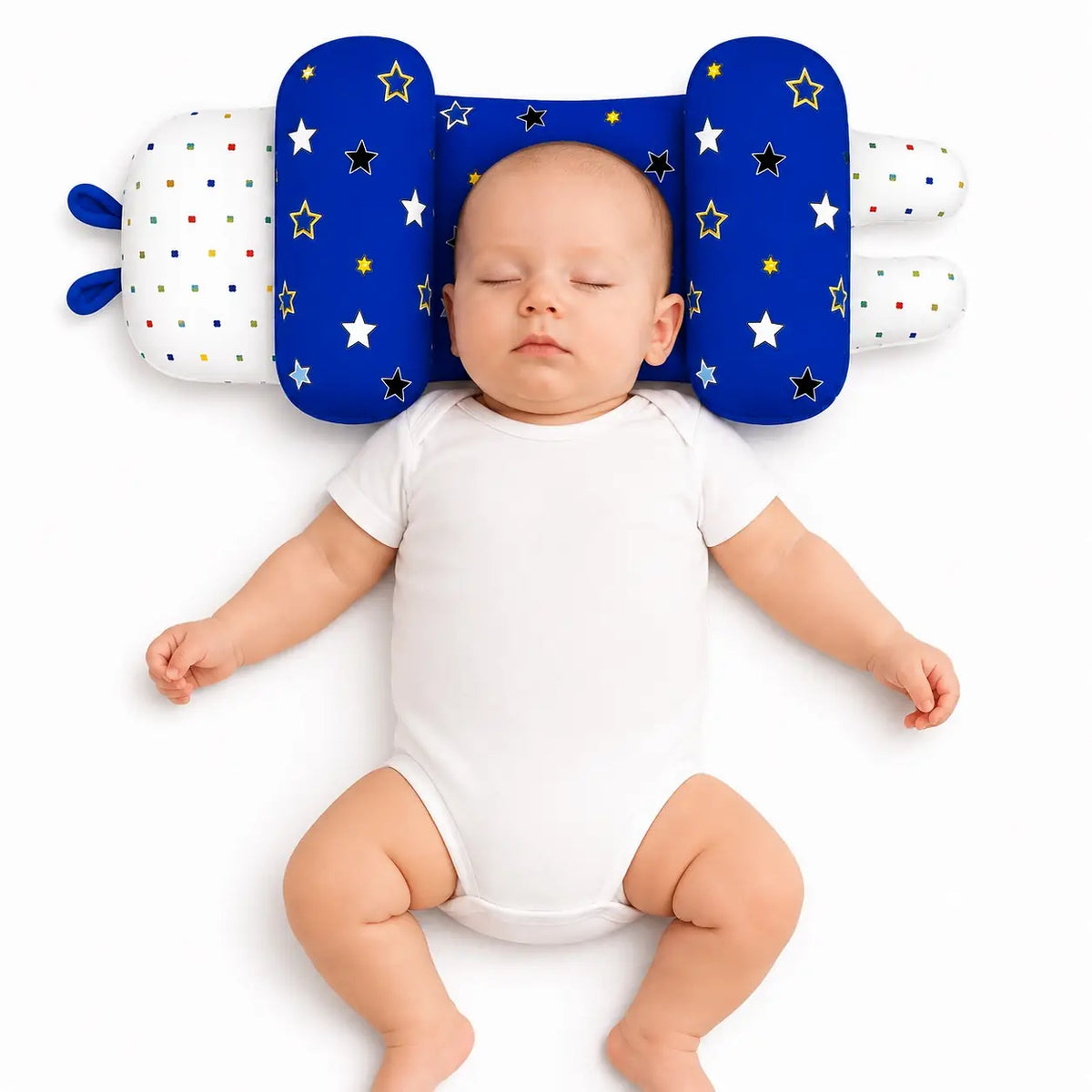 Baby using Adjustable Baby Head Shape Pillow Star Royal Blue