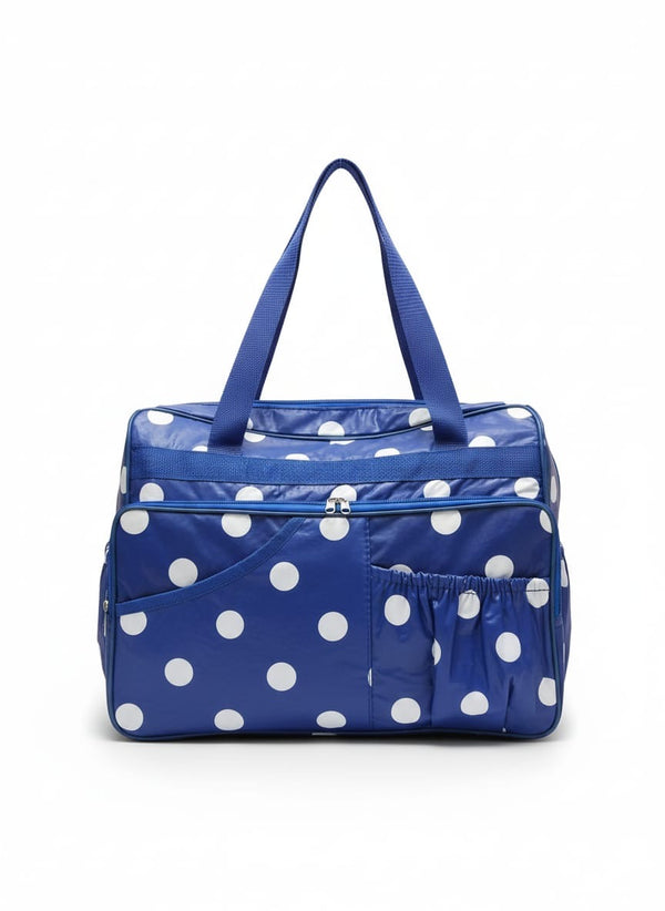 polka dot baby diaper bag with large front pocket