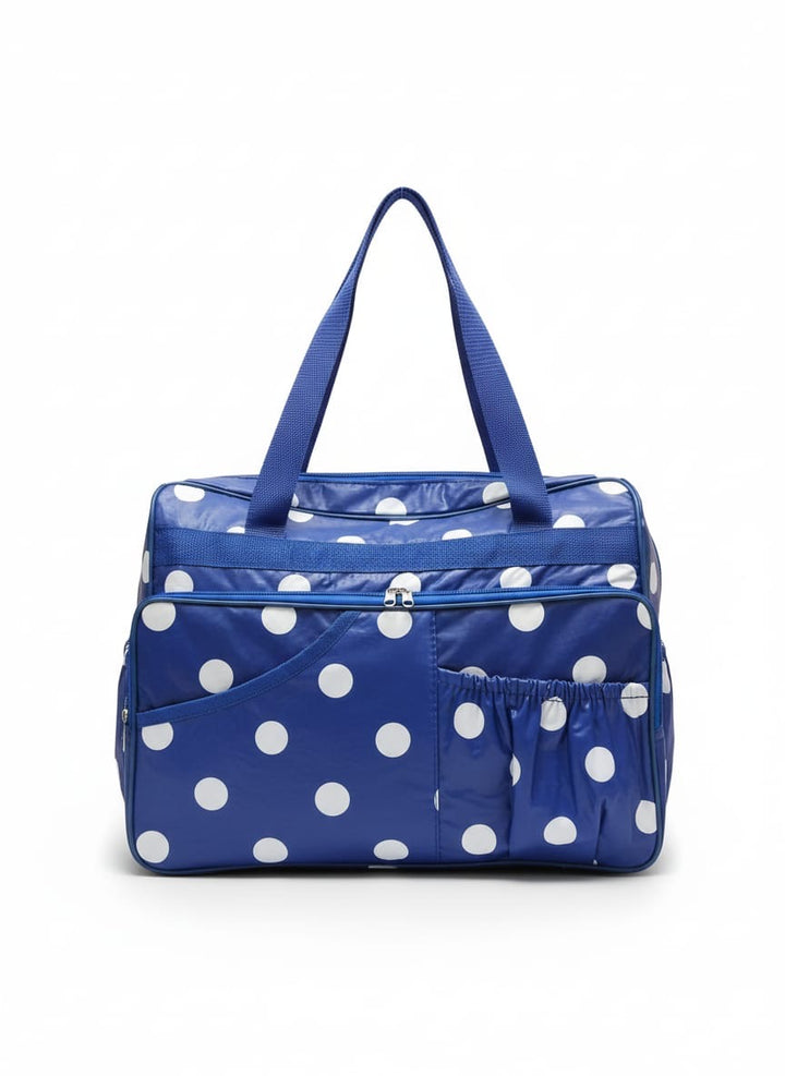 polka dot baby diaper bag with large front pocket