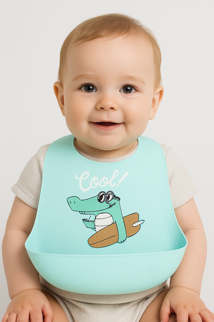 Silicone baby bib with food catcher waterproof feeding bib cute design (Need My Space, Miso Cute, Holy Guacamole, Be Brave, Cool, Veggie print)