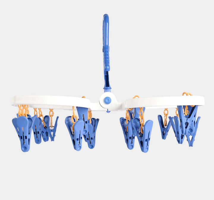 Foldable baby cloth hanger with 24 clips for drying socks, mittens & bibs