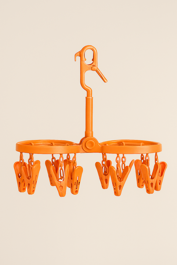 Foldable clothes hanger with 20 clips for drying baby clothes and laundry