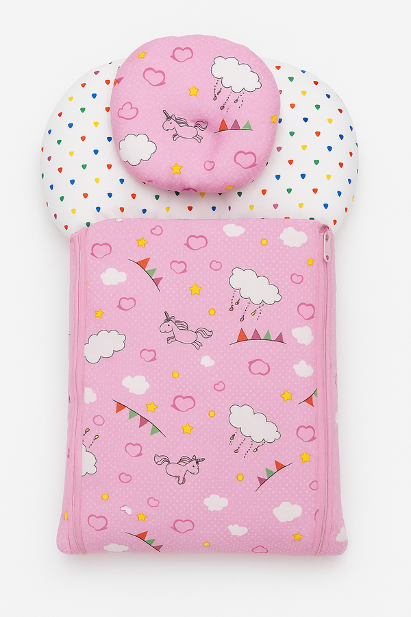 Baby Carry Nest with Pillow Pink Cloud Print – Soft Cotton Comfortable Newborn Sleeping Nest in Pakistan