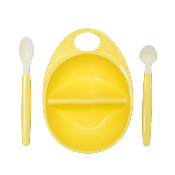 Colorful kids feeding bowl and spoon set made from BPA-free, food-grade plastic. Safe, durable, and easy to wash for independent eating.