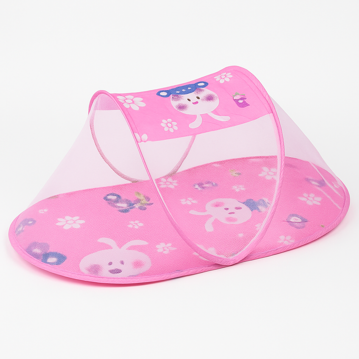Foldable baby mosquito net pink with cartoon bunny design