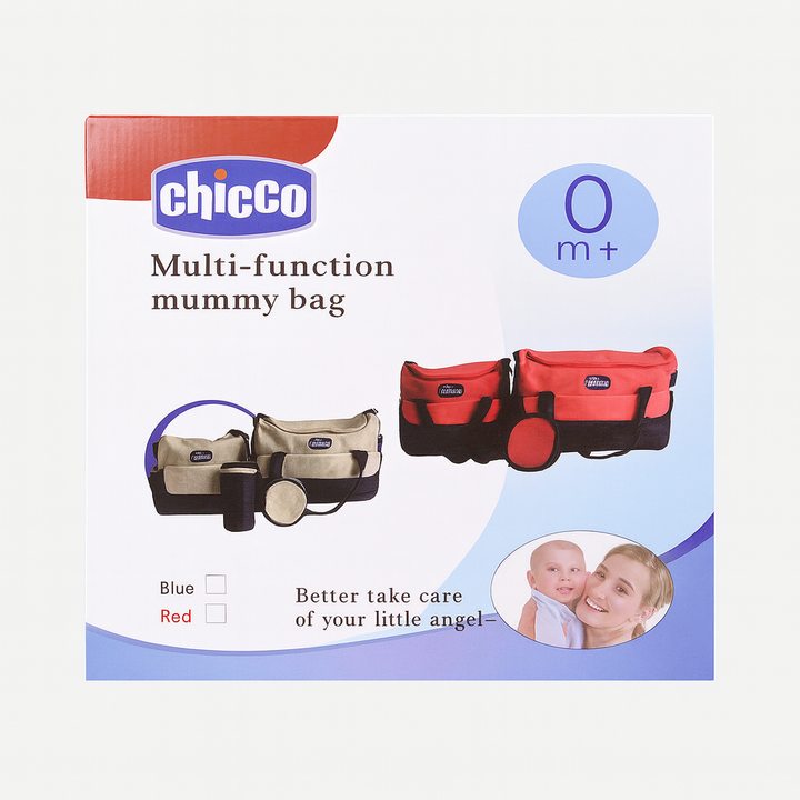Chicco 5 pcs mummy bag set with diaper bags, bottle holder, pouch & changing mat – red & beige variants