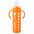 8oz baby feeding bottle with dual handles and silicone sleeve – Orange