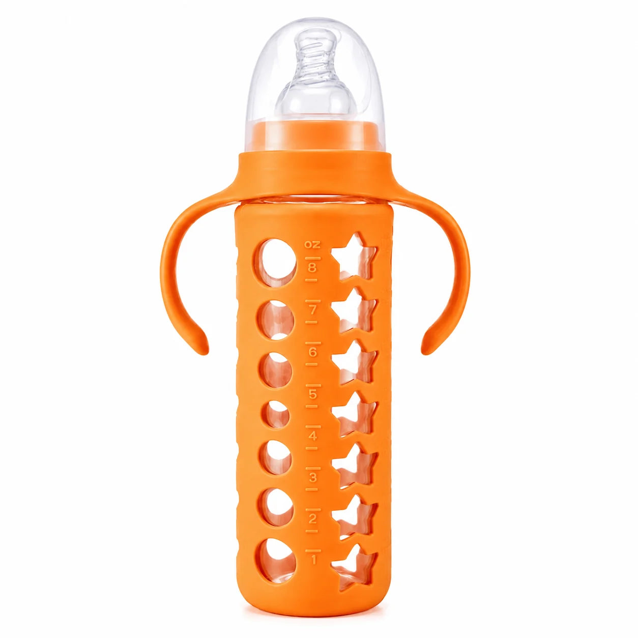 8oz baby feeding bottle with dual handles and silicone sleeve – Orange