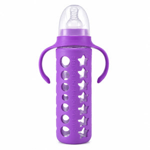 8oz baby feeding bottle with dual handles and silicone sleeve – Purple