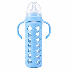 8oz baby feeding bottle with dual handles and silicone sleeve – Sky Blue