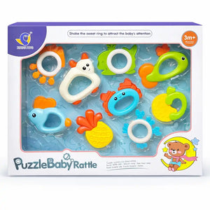 Pack of 9 Colorful Baby Rattle and Teether Toys with Easy Grip Shapes for Sensory Development