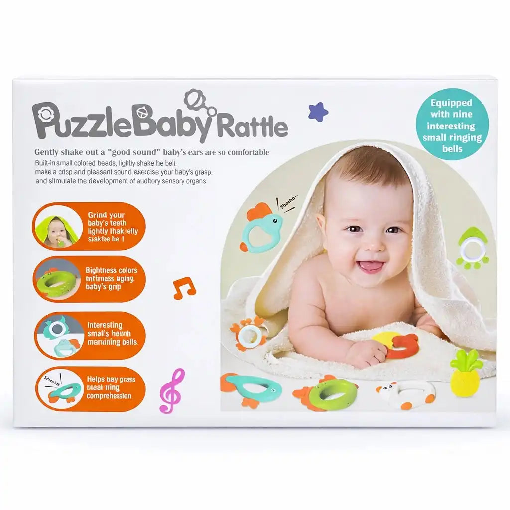 9 Pcs Baby Rattle and Teether Toy Set for Babies with Colorful Sensory Toys and Easy Grip Design