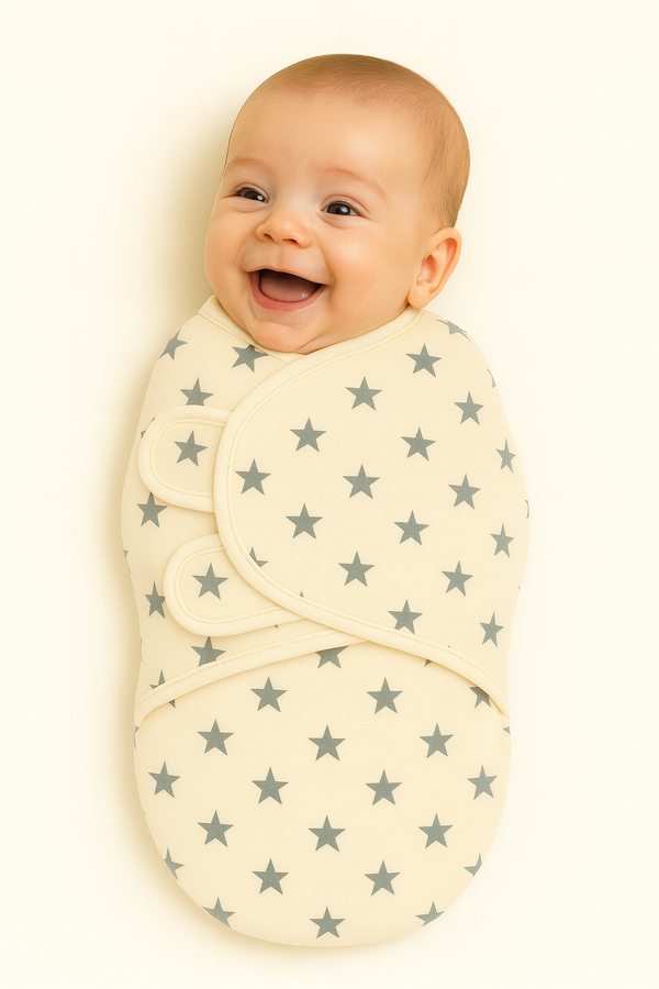 Yellow baby swaddle wrap with star print for newborns