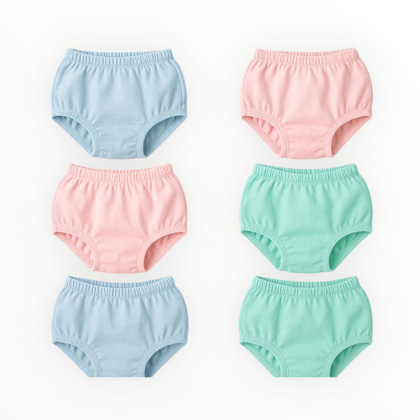 Pack of 6 multicolor baby cotton panties – soft breathable underwear for babies