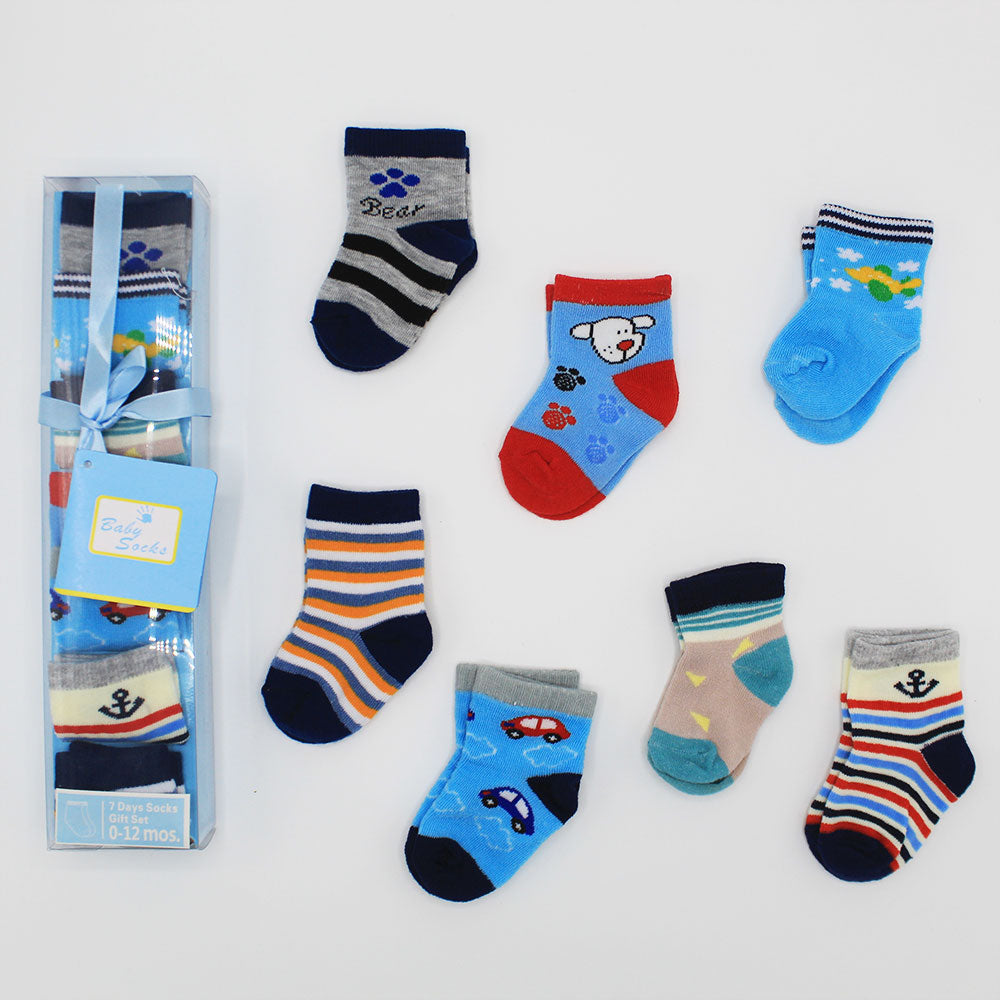 Baby Socks 7 Days Printed Multicolor 100% Cotton - Gift Pack - 0-12 Months