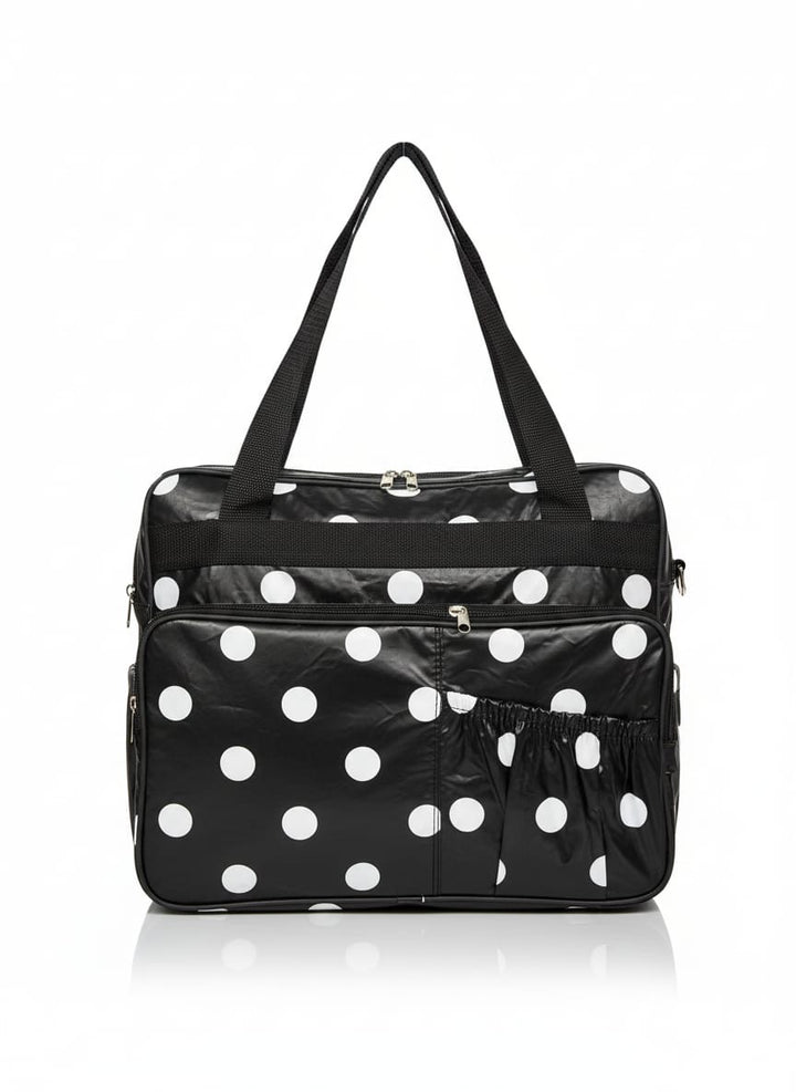 polka dot baby diaper bag with large front pocket