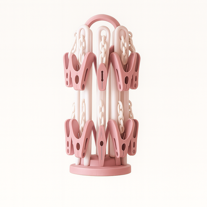 Pink baby foldable clothes dryer hanger with 20 clips and rotating hook