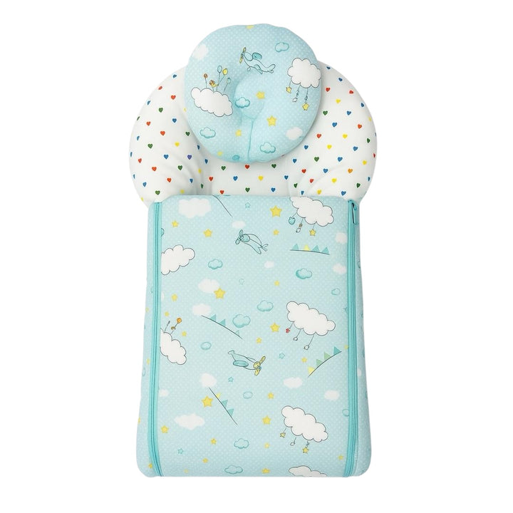 Baby Carry Nest with Pillow Green Cloud Print – Soft Cotton Comfortable Newborn Sleeping Nest in Pakistan