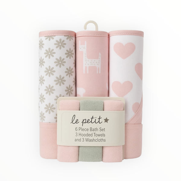 Baby bath towel set for 0-3 years with 3 hooded towels and 3 washcloths made of soft cotton – perfect for everyday use.