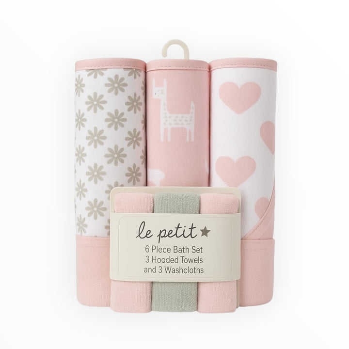 Baby bath towel set for 0-3 years with 3 hooded towels and 3 washcloths made of soft cotton – perfect for everyday use.