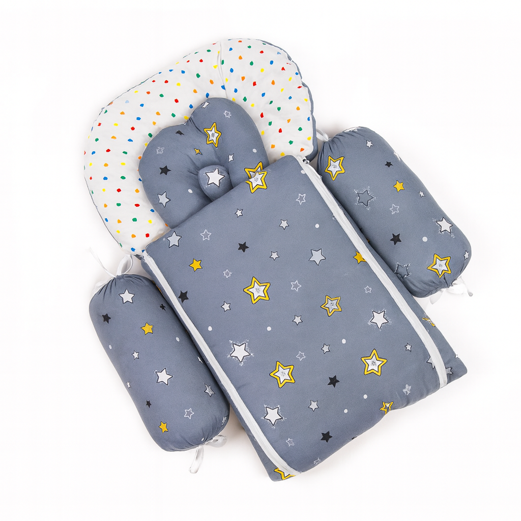 8 piece baby bedding set with mosquito net and blanket star print grey