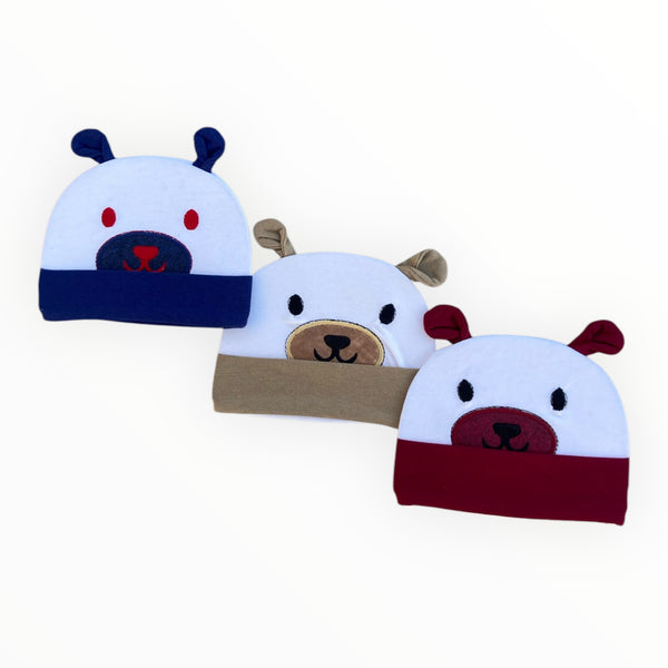 Pack of 3 Soft Cotton Baby Caps (0-3 Months) – Comfortable & Breathable Newborn Hats