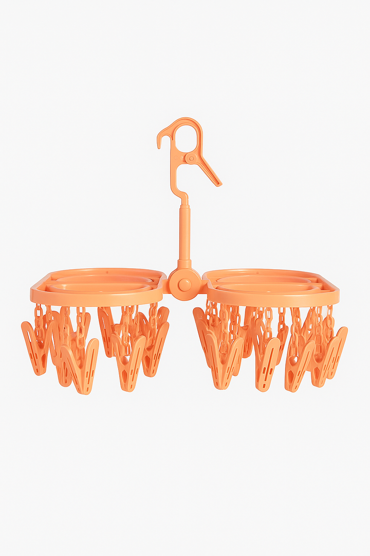 Foldable clothes hanger with 24 clips for drying baby clothes and laundry