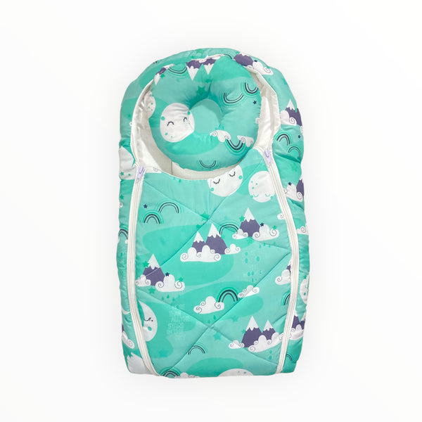 Baby Carry Nest with Pillow Elegant Green – Soft Cotton Stylish Newborn Sleeping Nest in Pakistan