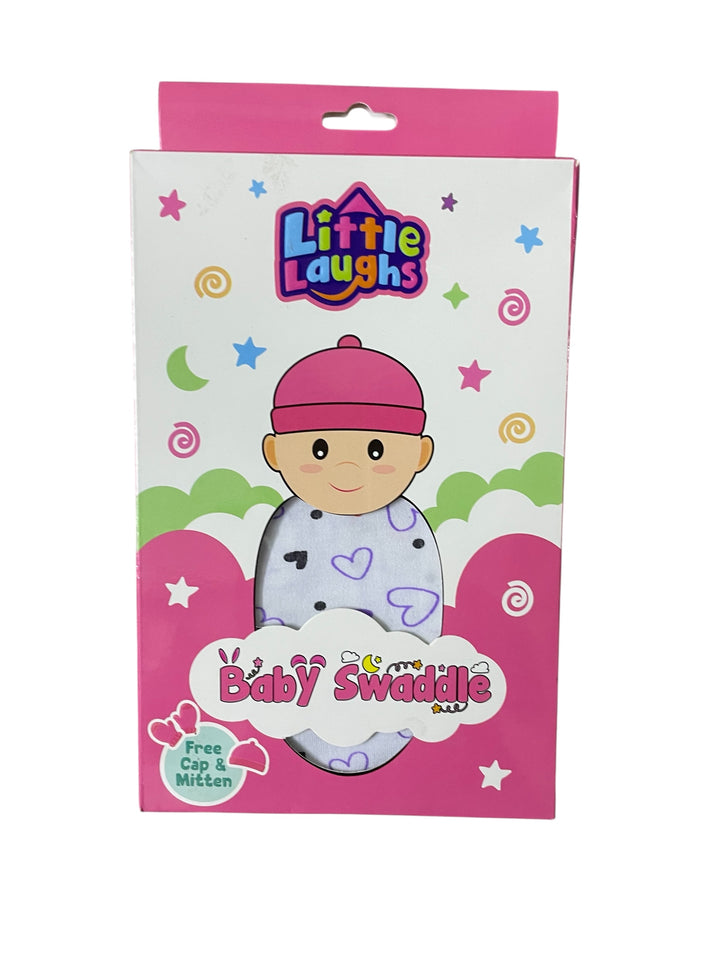 Baby swaddle with cap and mittens interlock cotton newborn wrap hearts cars design