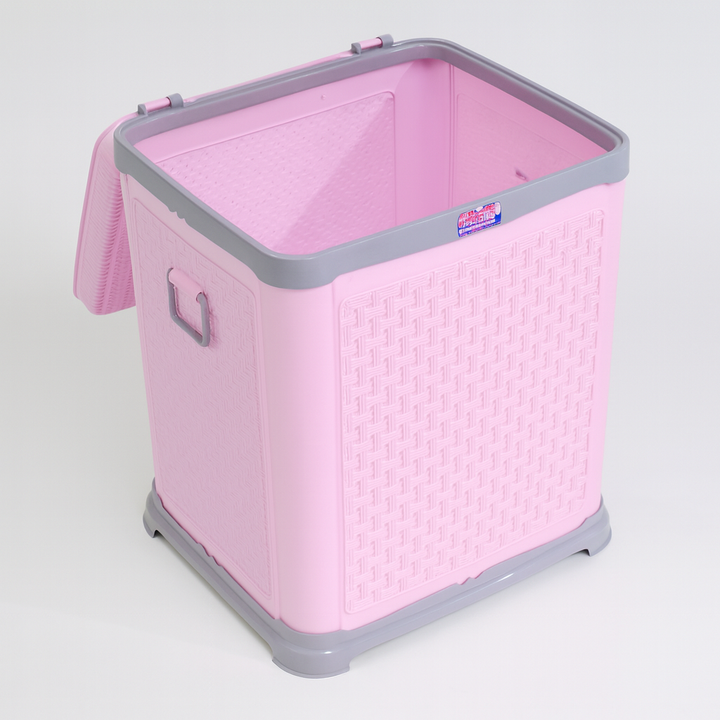 Plastic laundry basket with lid and handle durable spacious home use