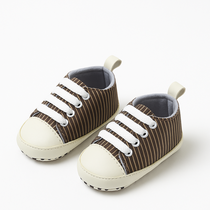 Soft Sole Striped Baby Sneakers – High-Top Infant Shoes 0–12 Months in Pakistan