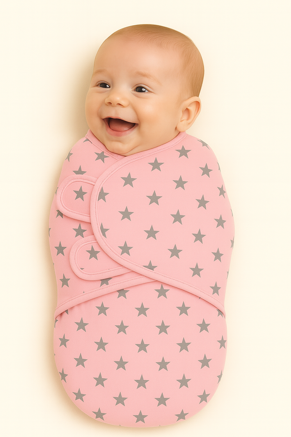 Pink baby swaddle wrap with star print for newborns