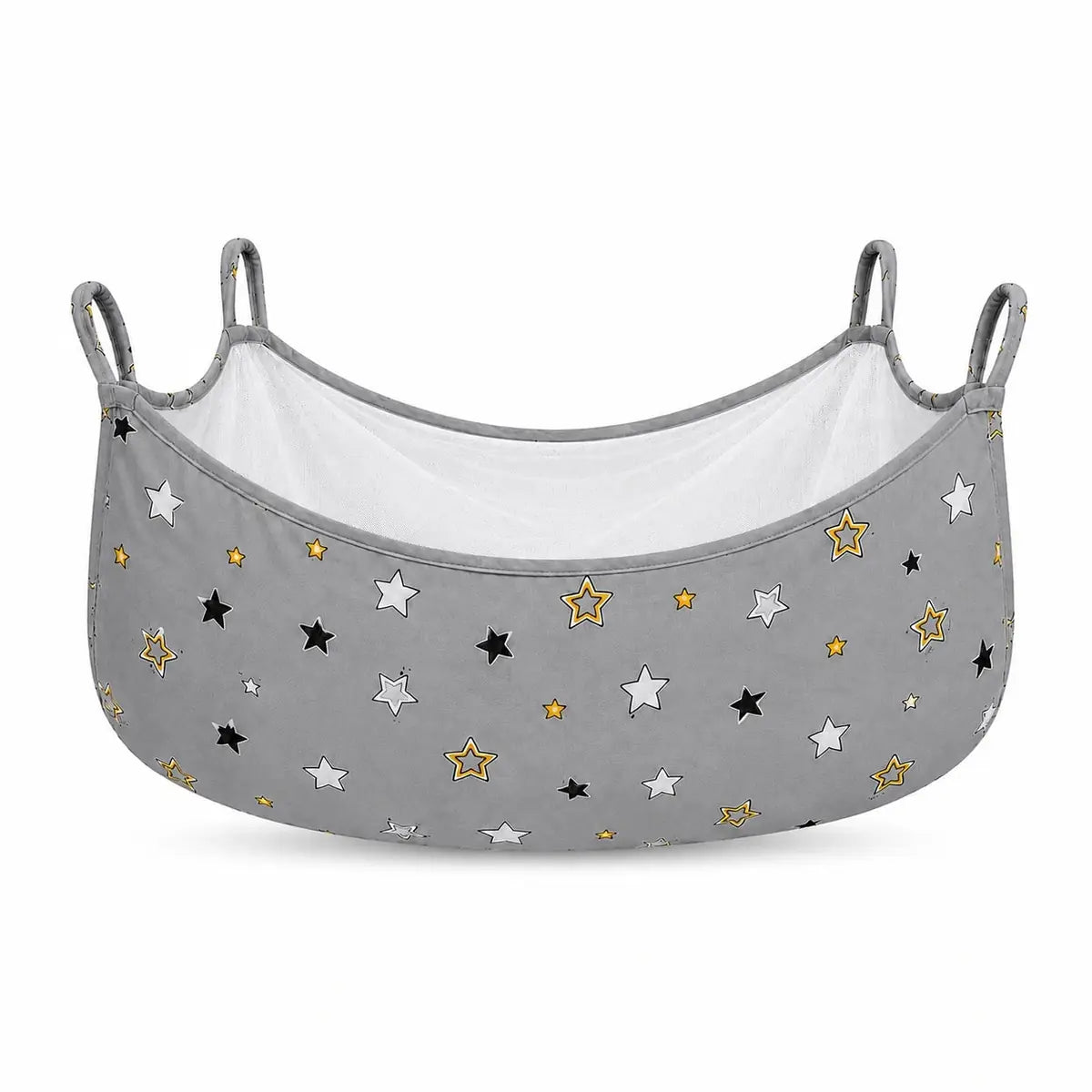 Grey star print baby cradle cover with mosquito net in Pakistan