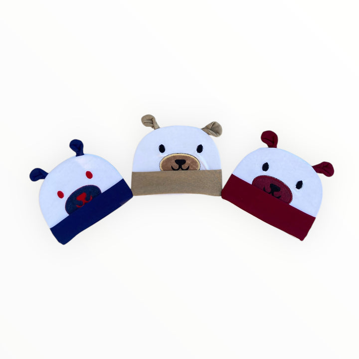 Pack of 3 Soft Cotton Baby Caps (0-3 Months) – Comfortable & Breathable Newborn Hats