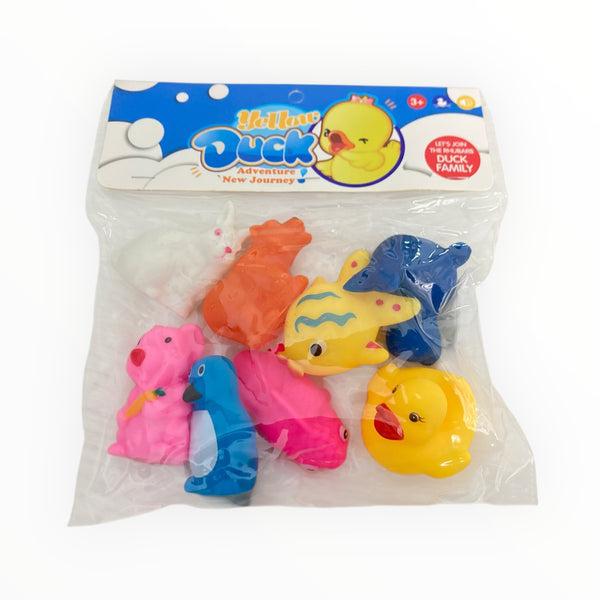 Soft, squeezable rubber toys with sound, available in bright colors. Perfect for sensory play and entertainment for babies and toddlers.