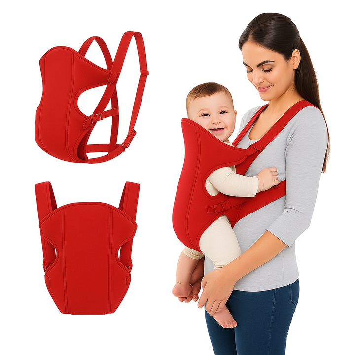 Red baby carrier belt with ergonomic adjustable straps