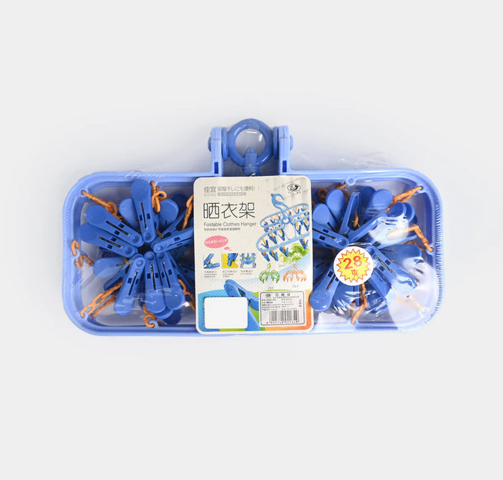 Foldable clothes hanger with 28 clips for drying baby clothes and laundry